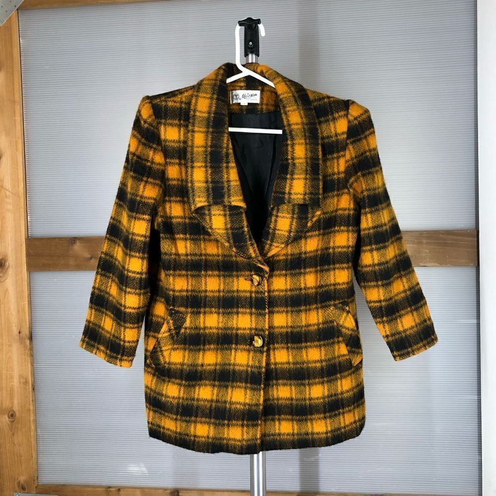 Vintage Maiyan High‎ Fashion Plaid Mohair Style Jacket Yellow Black Size Small